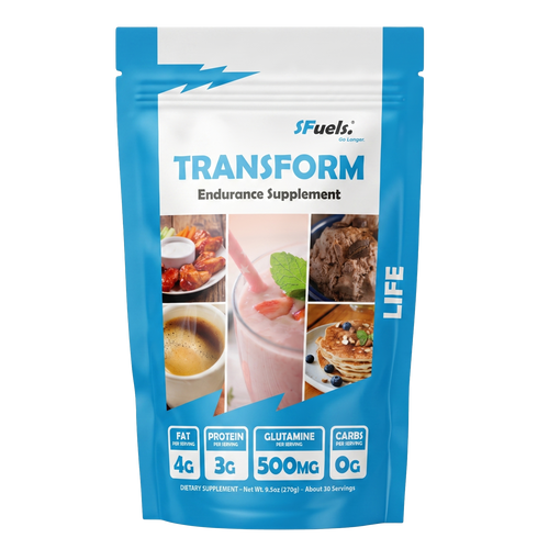 Supplement package labeled 'Transform' by sFuels on a white background