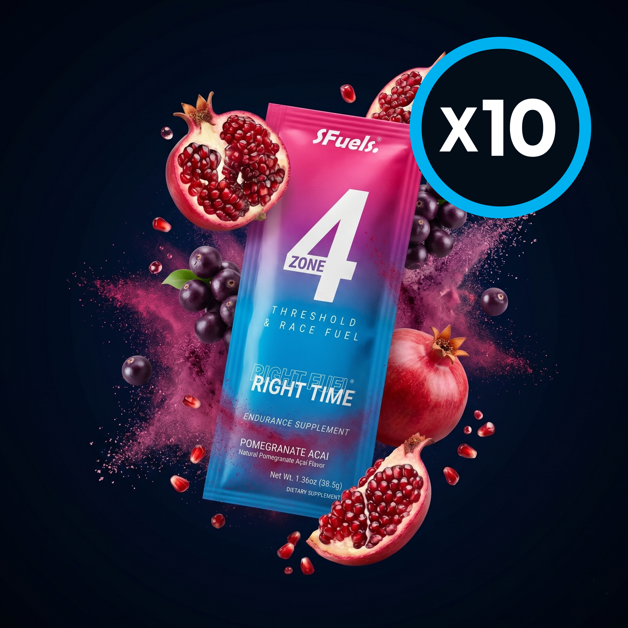 S Fuels Zone 4 endurance supplement package with pomegranate 10 pack on a dark background