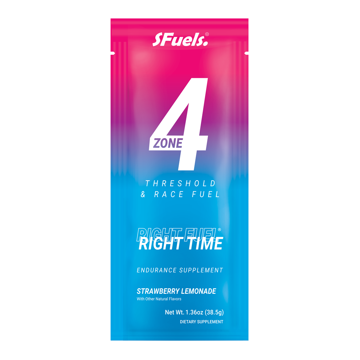 sFuels Zone 4 supplement packet on a white background